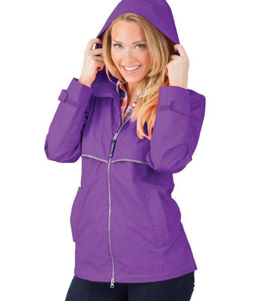 violet rain jacket