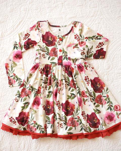 Cranberry Roses - Girls Lace Hugs Twirl Dress