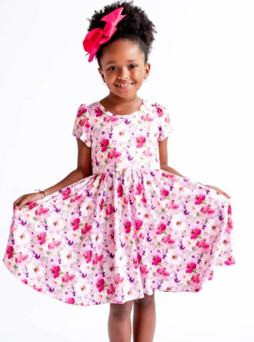 Spring Mix Floral - Girls Hugs Twirl Dress with Pockets