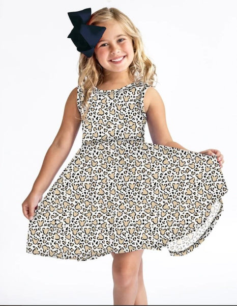 Magical Leopard - Girls Sleeveless Hugs Twirl Dress with Pockets