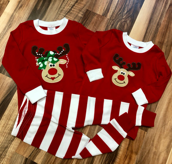 Boy Reindeer Appliqued Christmas Pajamas for all ages!