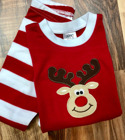 Boy Reindeer Appliqued Christmas Pajamas for all ages!