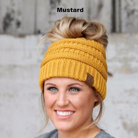Mustard Messy Bun Beanie