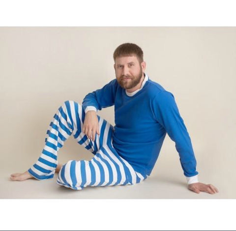 Adult Blue and White Striped Hanukkah pajamas