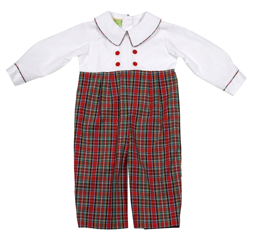 Christmas Plaid Infant Boys Double Breasted Romper by LeZaMe