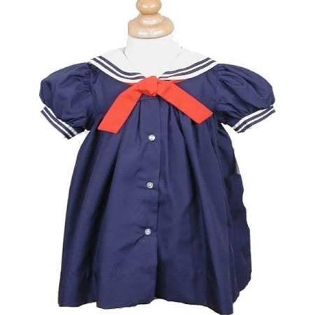 PETIT AMI CLASSIC BABY / TODDLER GIRLS SAILOR SUIT DRESS - NAVY BLUE