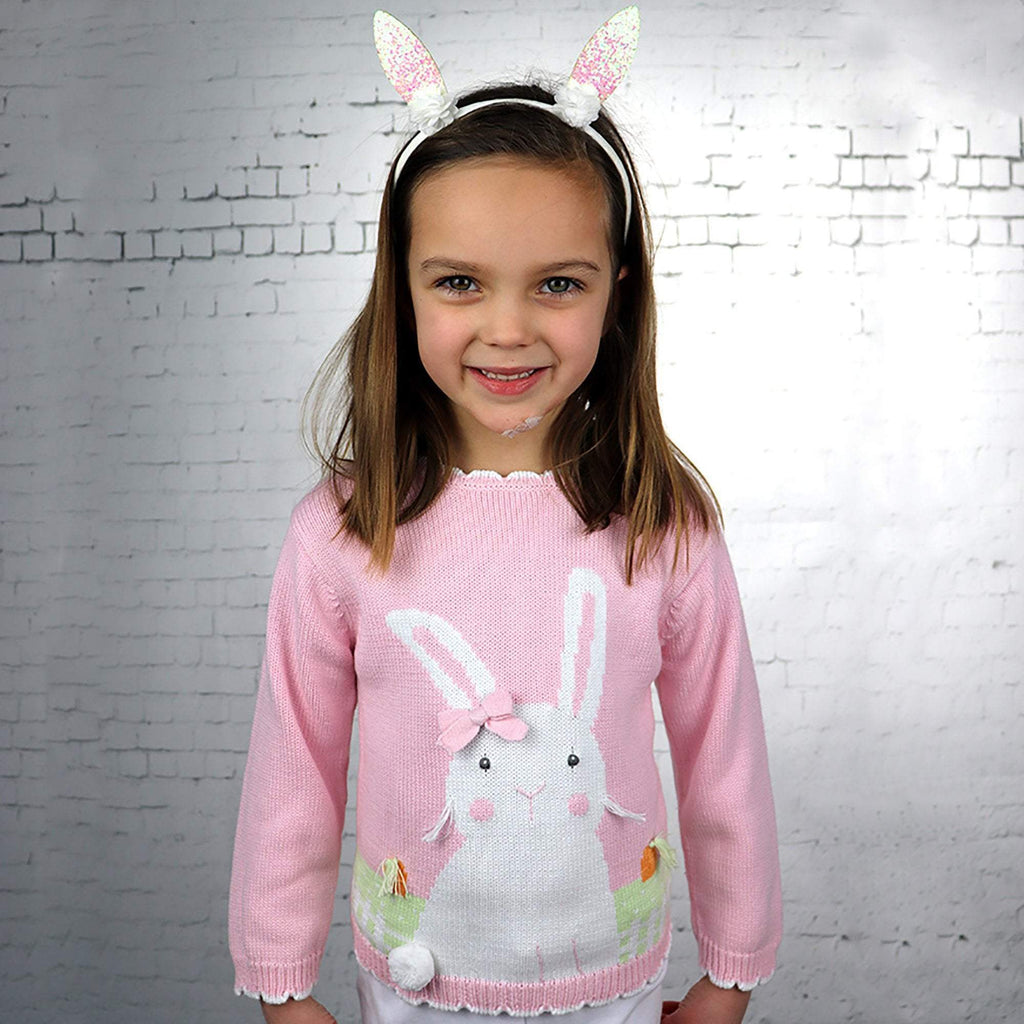 Bunny Cotton Knit Sweater in Pink