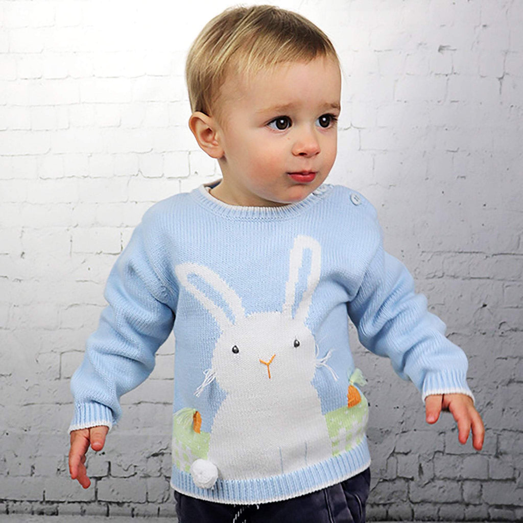 Bunny Cotton Knit Sweater in Blue